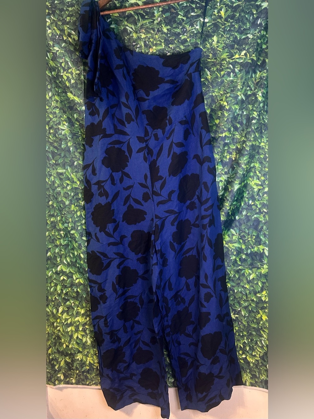 kate spade Royal Blue and Black Floral One-Shoulder Jumpsuit